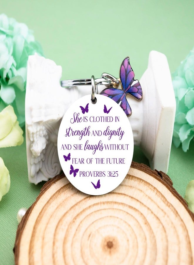 igvean Christian Gifts for Women Bible Verse Gifts Purple Butterfly Keychain Baptism Favors Inspirational Religious Gift for Women Friends Bestie Mother Bible Accessories - Image 5
